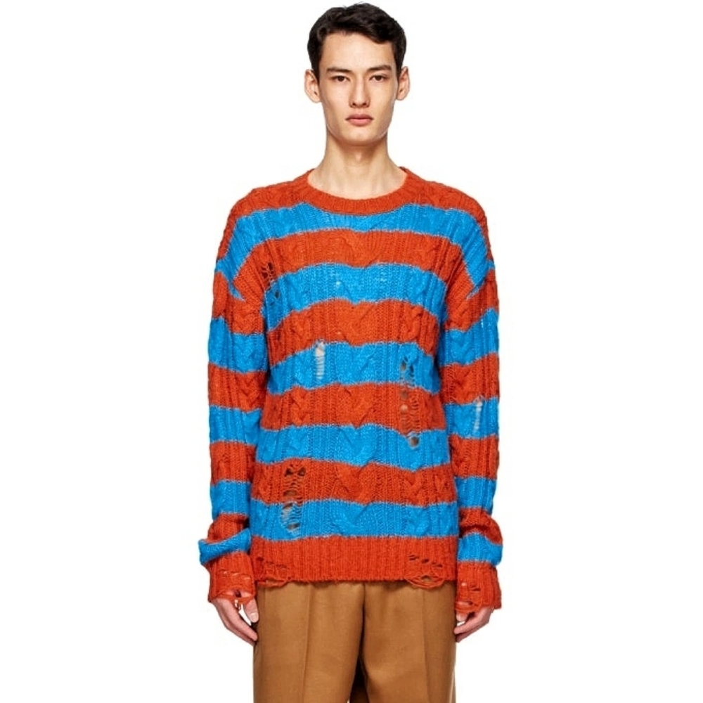 Andersson Bell Distressed Punk Orange and Blue Striped Wool Alpaca Sweater